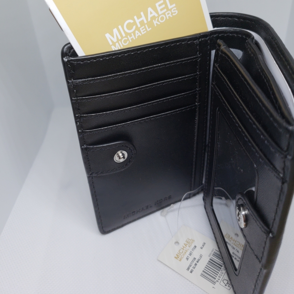 NWT Michael Kors black & gold signature MK Wallet_4